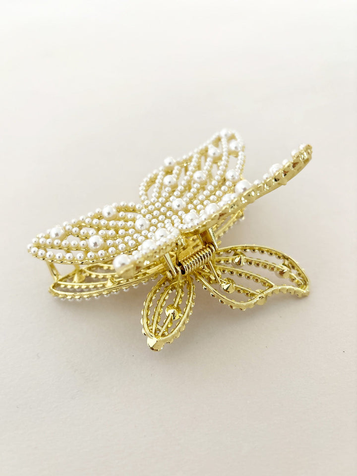 Faux Pearl Butterfly Hair Claw Clip
