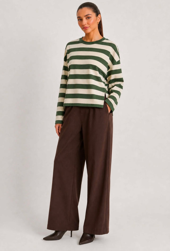 Striped Long-Sleeve Ribbed Pullover