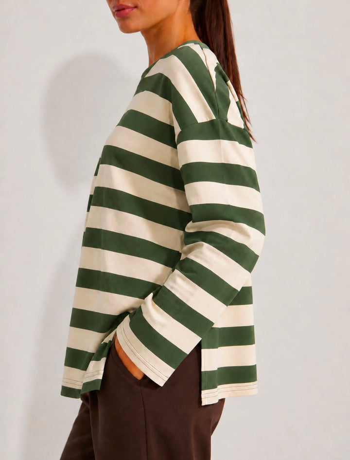 Striped Long-Sleeve Ribbed Pullover