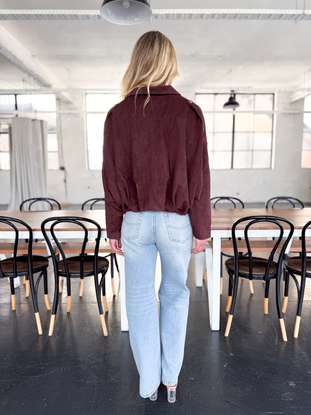 Cropped Suede Shacket — Chocolate