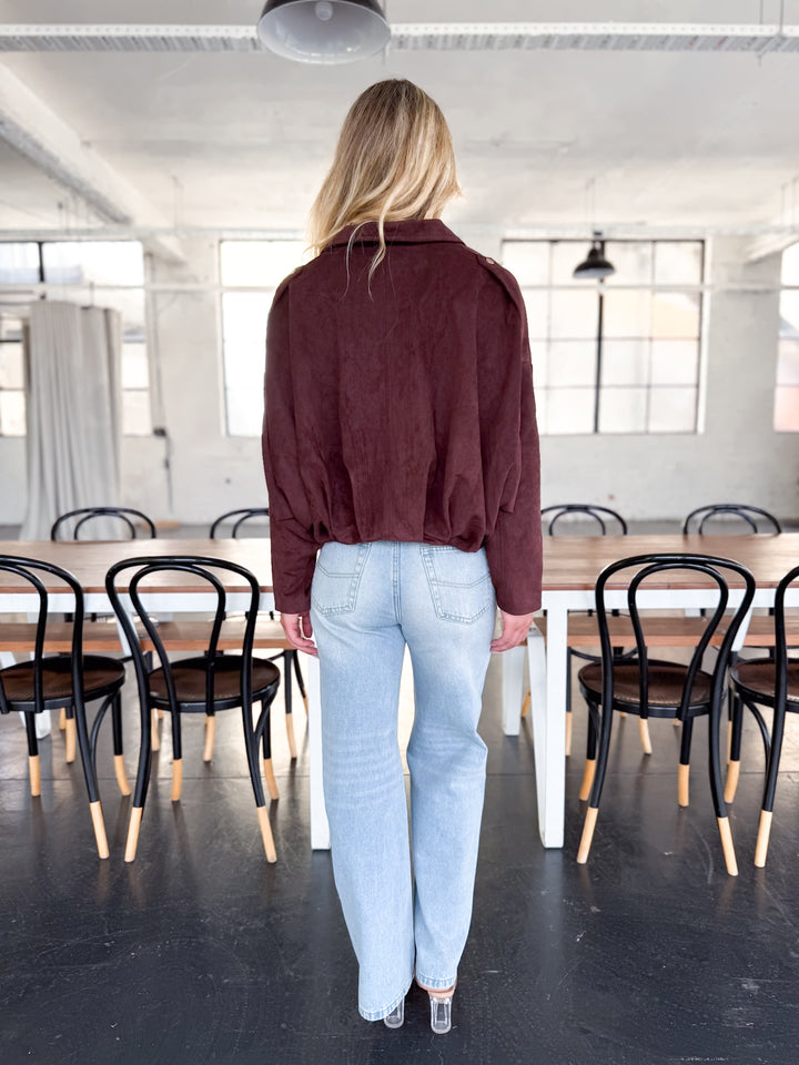 Cropped Suede Shacket — Chocolate