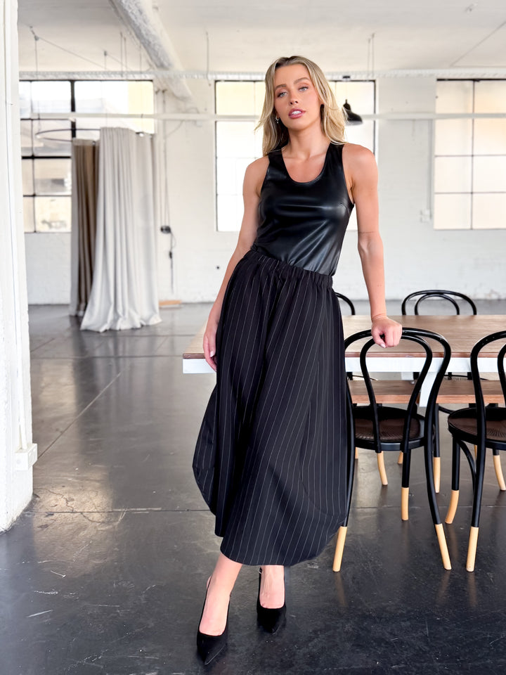 Pinstripe Strapless Peplum Set — Black