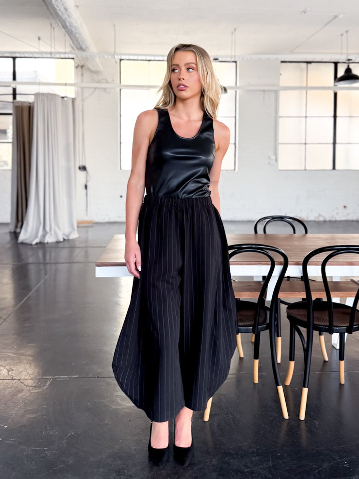 Pinstripe Strapless Peplum Set — Black