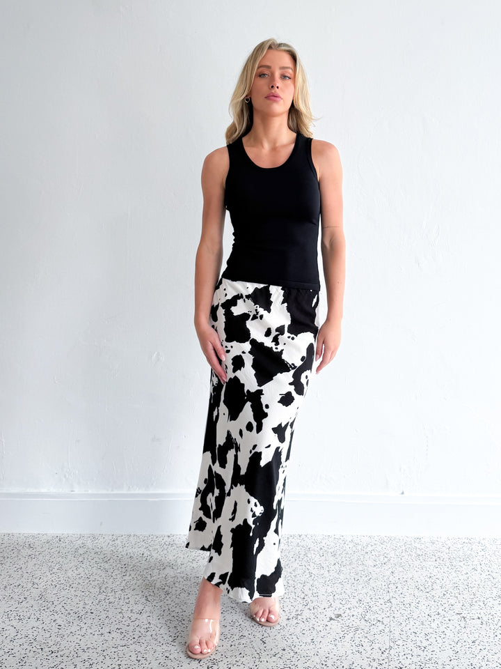 Pleated Midi Skirt — Brown