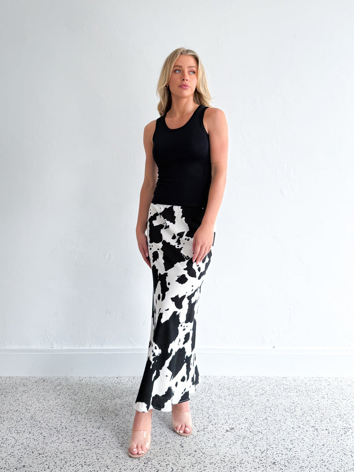 Pleated Midi Skirt — Brown