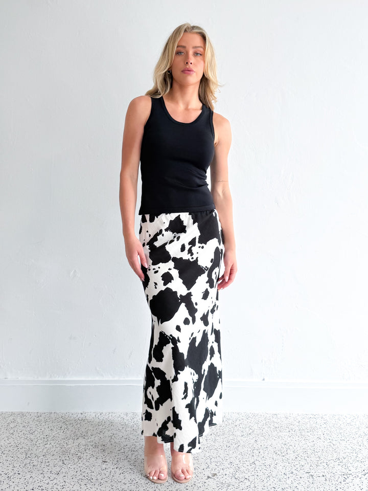 Pleated Midi Skirt — Brown