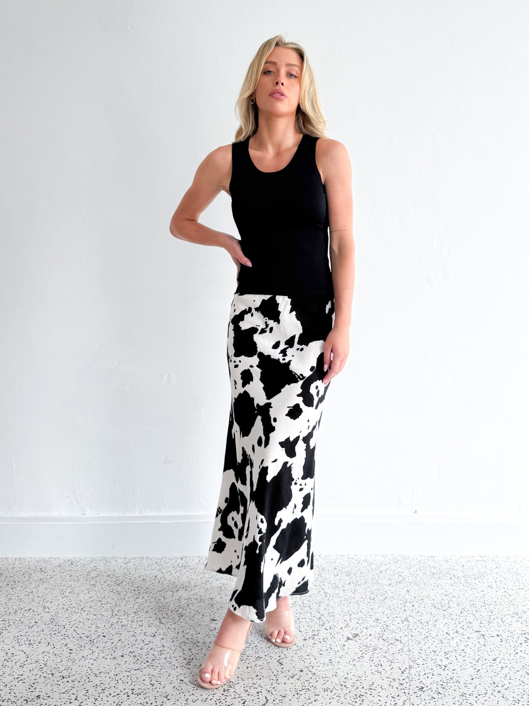 Pleated Midi Skirt — Brown