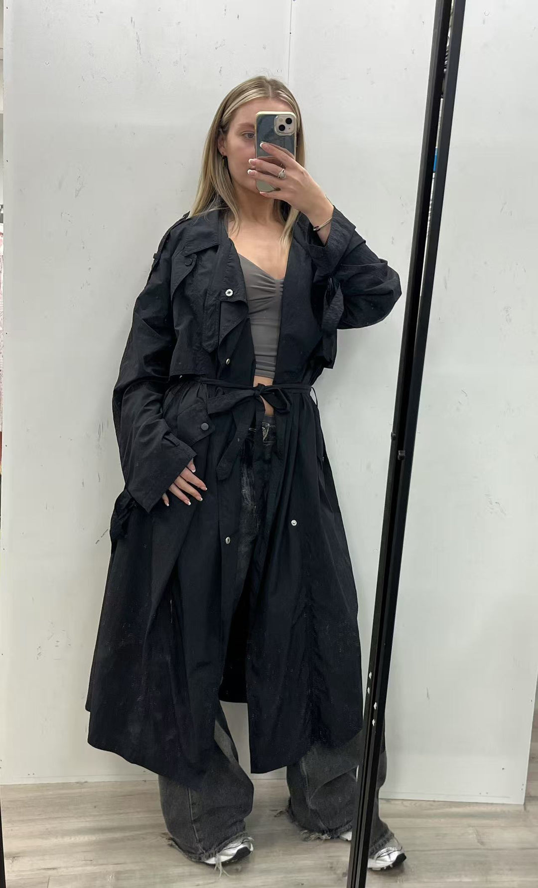 Lightweight Nylon Trench Coat - Black