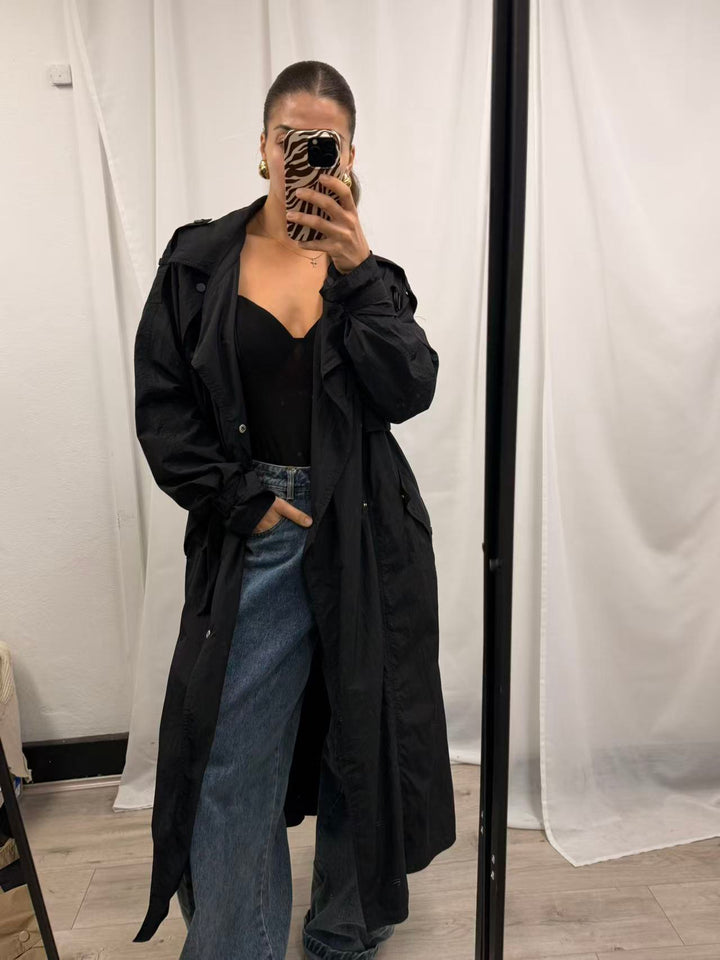 Lightweight Nylon Trench Coat - Black