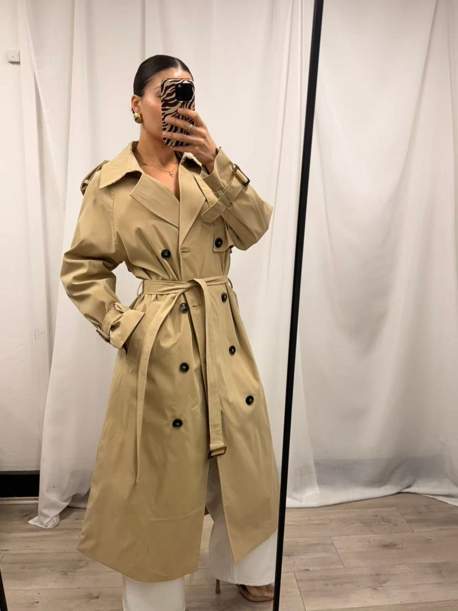 Classic Double-Breasted Trench Coat - Beige