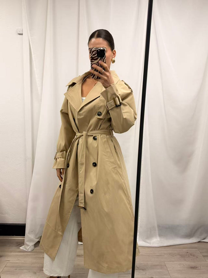 Classic Double-Breasted Trench Coat - Beige