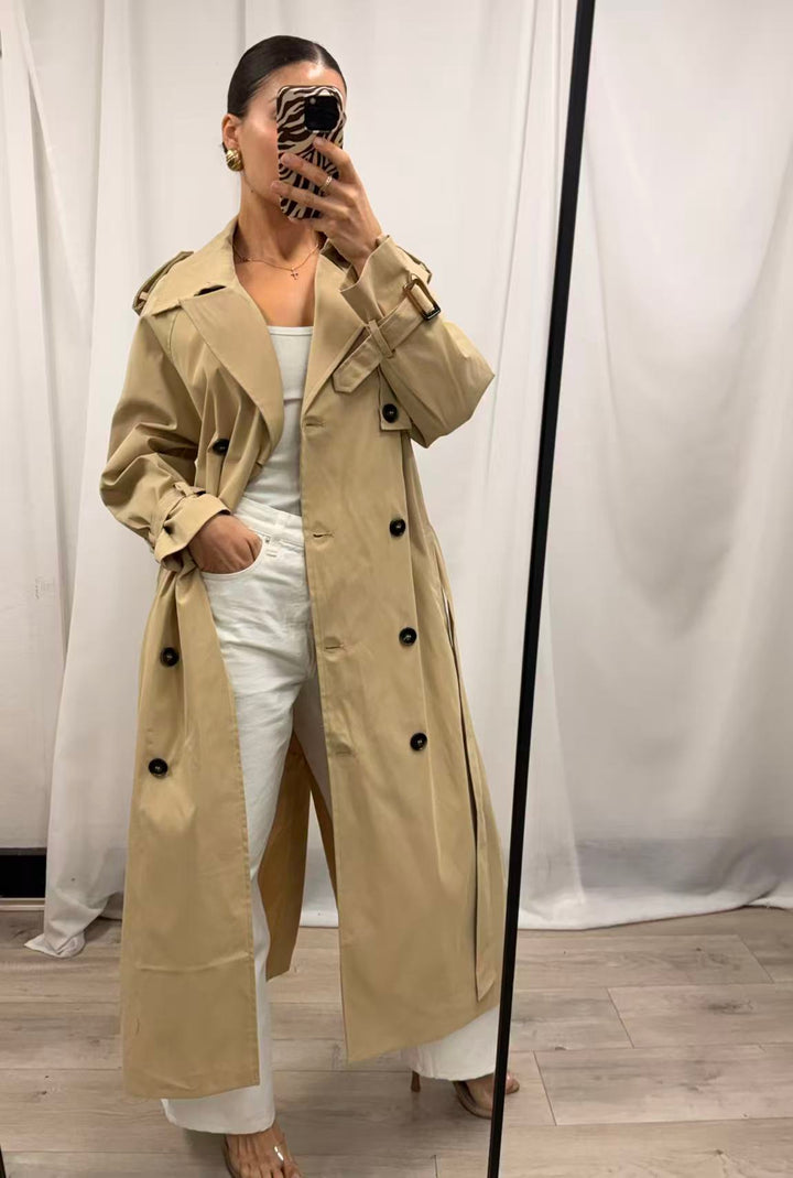 Classic Double-Breasted Trench Coat - Beige