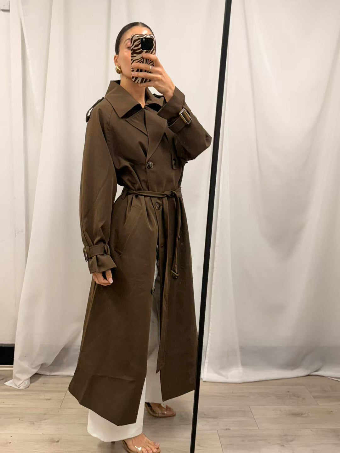 Classic Double-Breasted Trench Coat - Chocolate