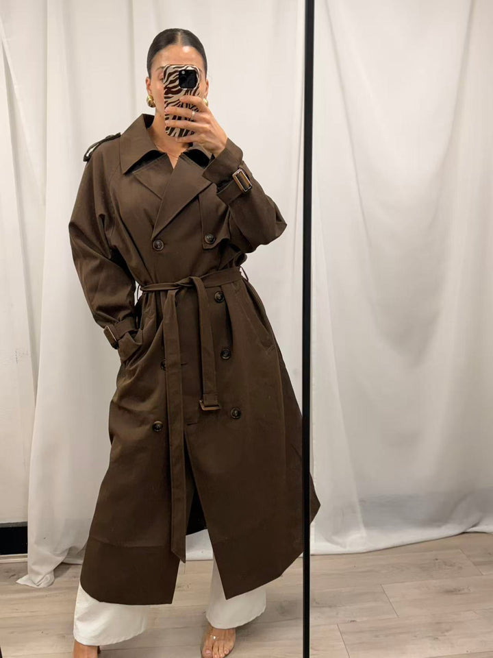 Classic Double-Breasted Trench Coat - Chocolate