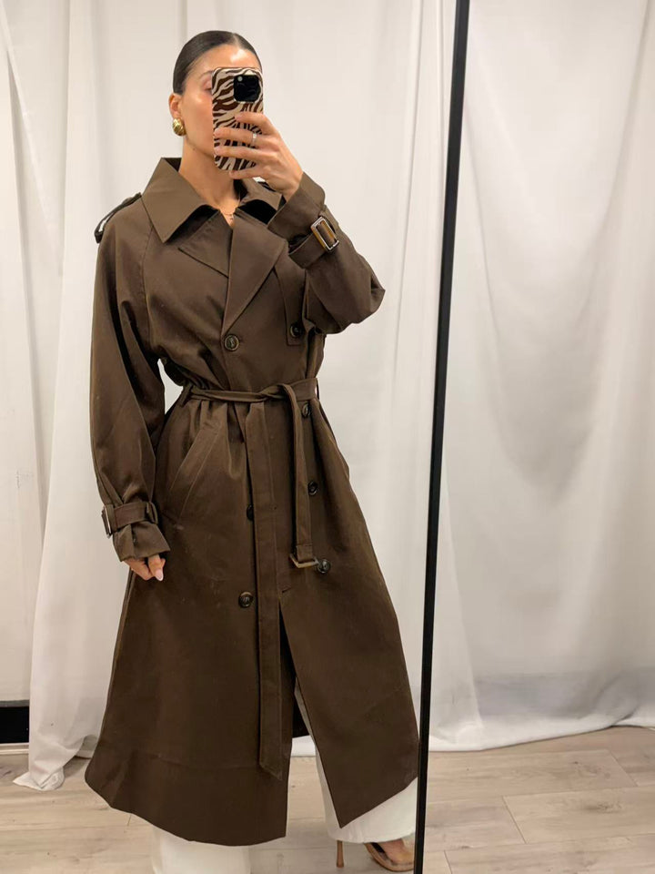 Classic Double-Breasted Trench Coat - Chocolate