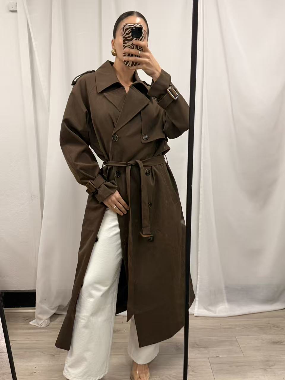 Classic Double-Breasted Trench Coat - Chocolate