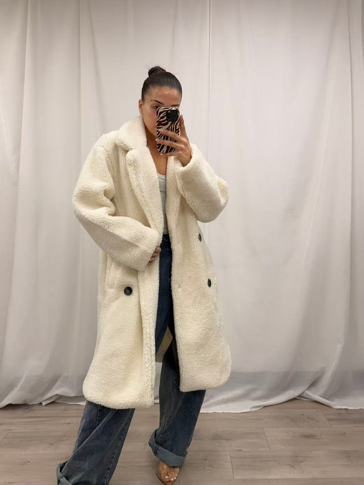 Teddy Fleece Longline Coat - Cream