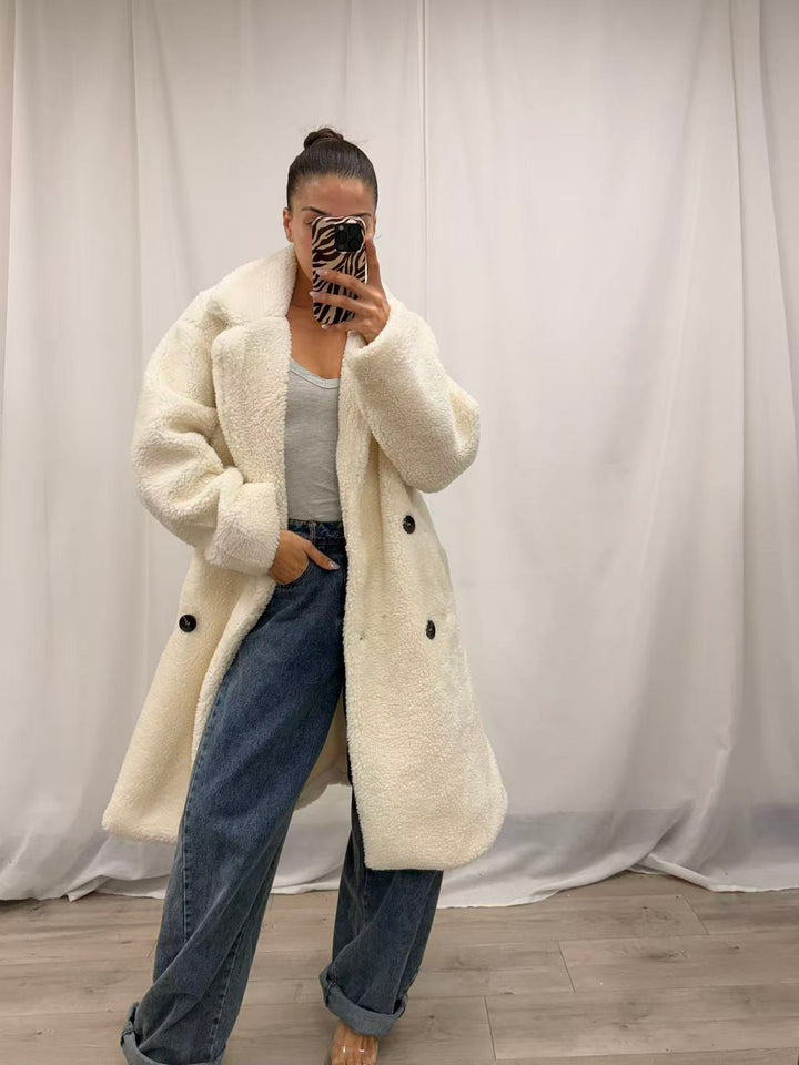 Teddy Fleece Longline Coat - Cream
