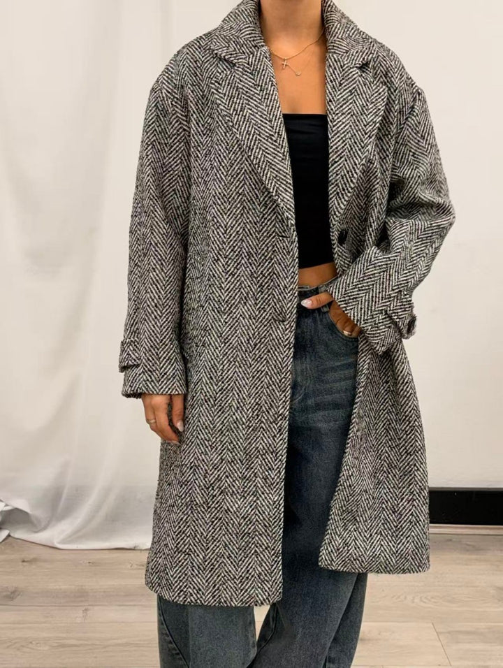 Herringbone Tweed Overcoat - Grey