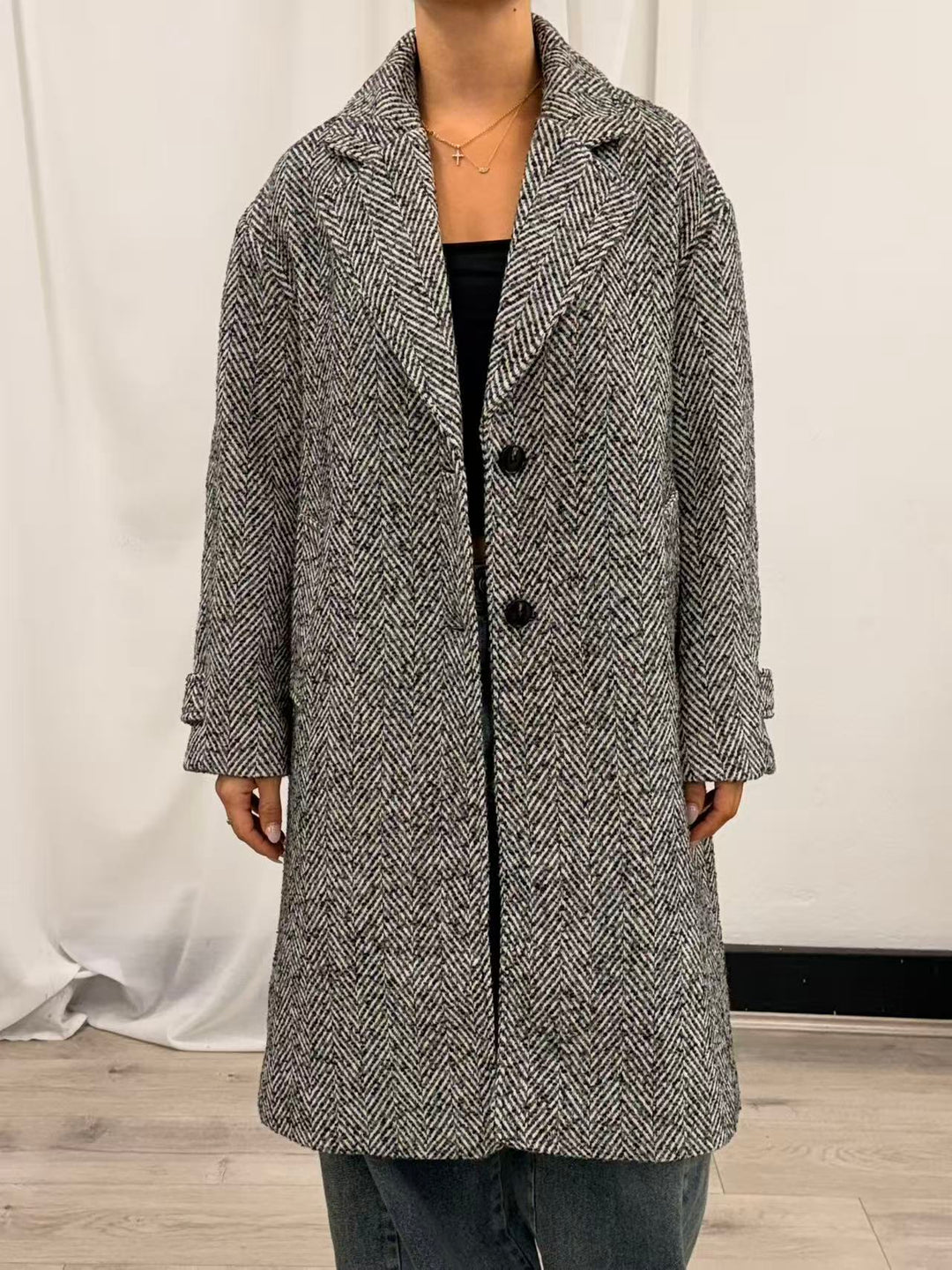 Herringbone Tweed Overcoat - Grey