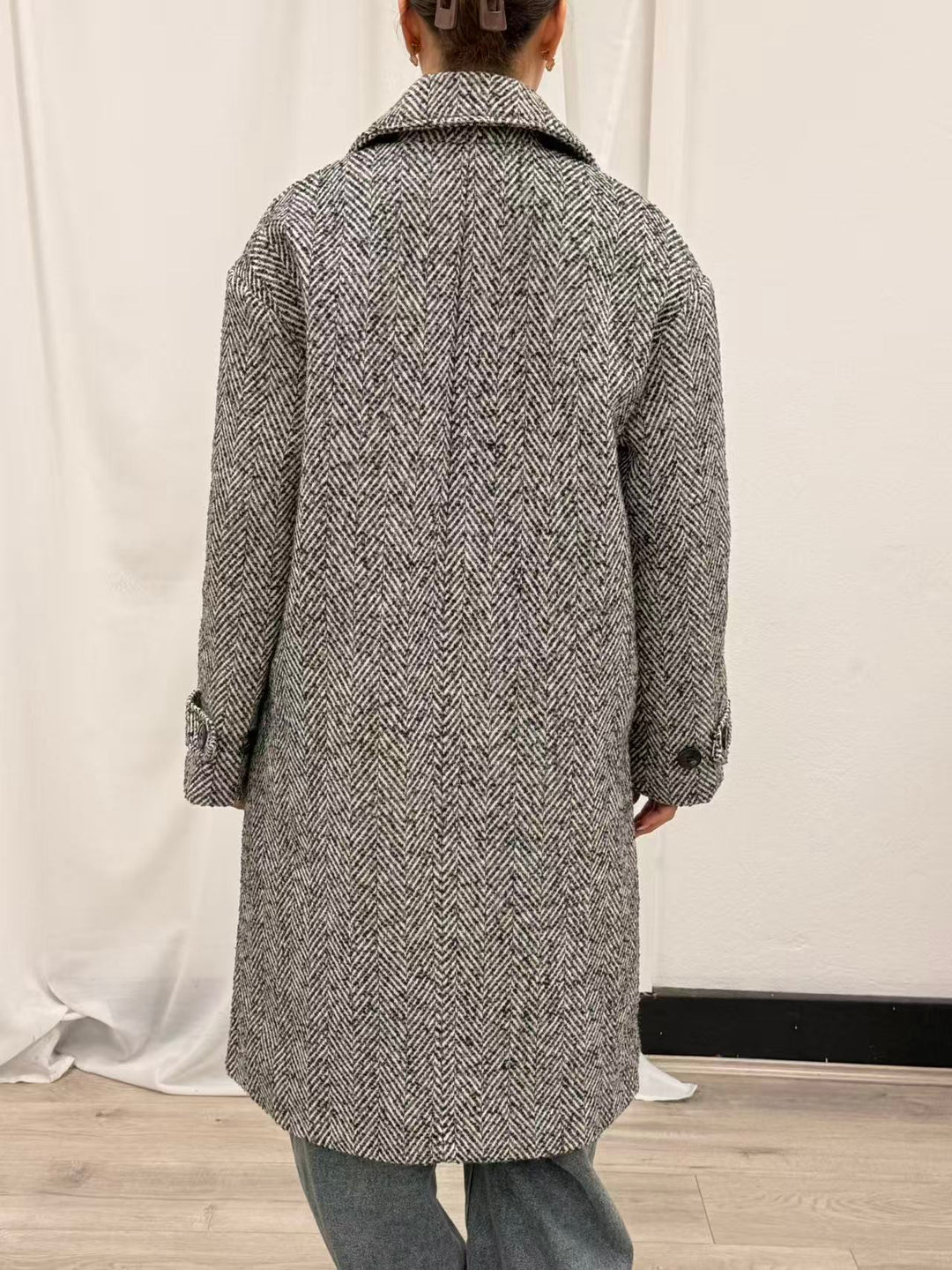 Herringbone Tweed Overcoat - Grey