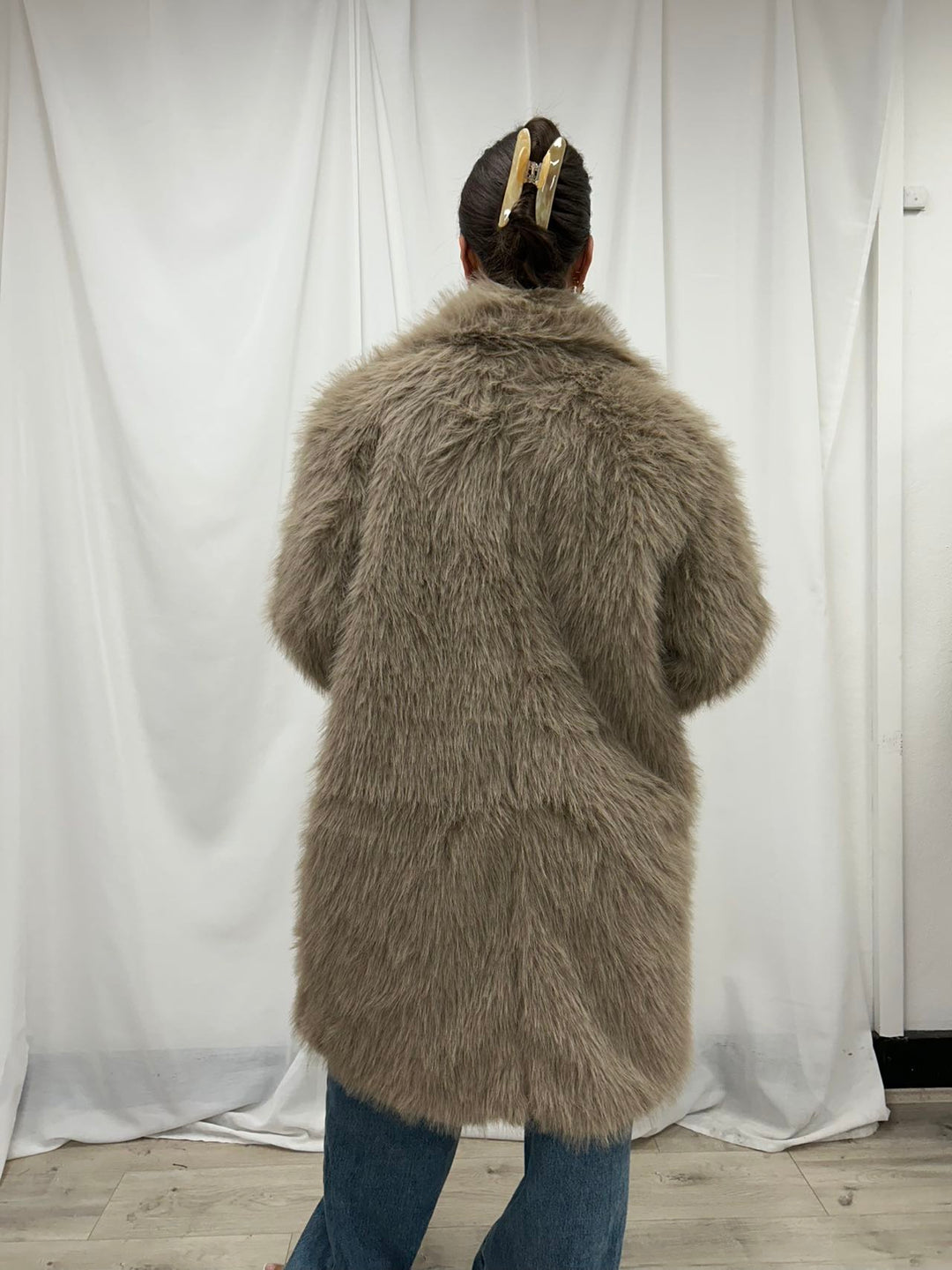 Faux Fur Longline Coat - Mocha