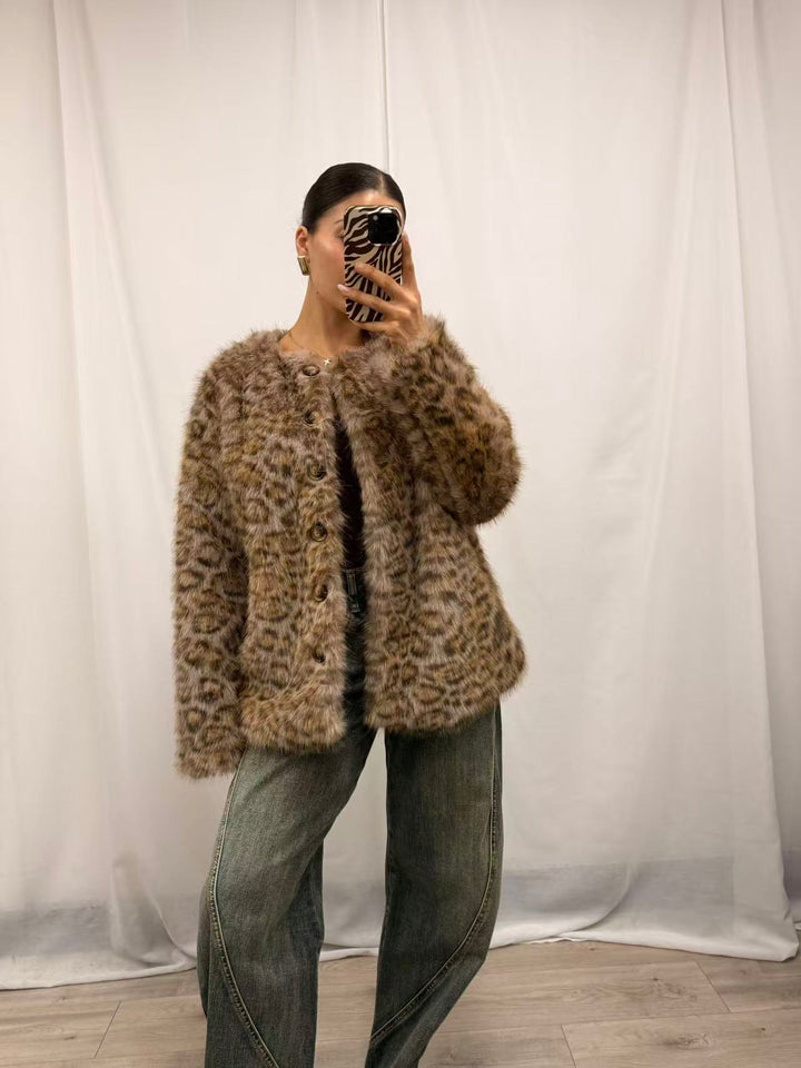 Faux Fur Leopard Print Jacket - Leopard