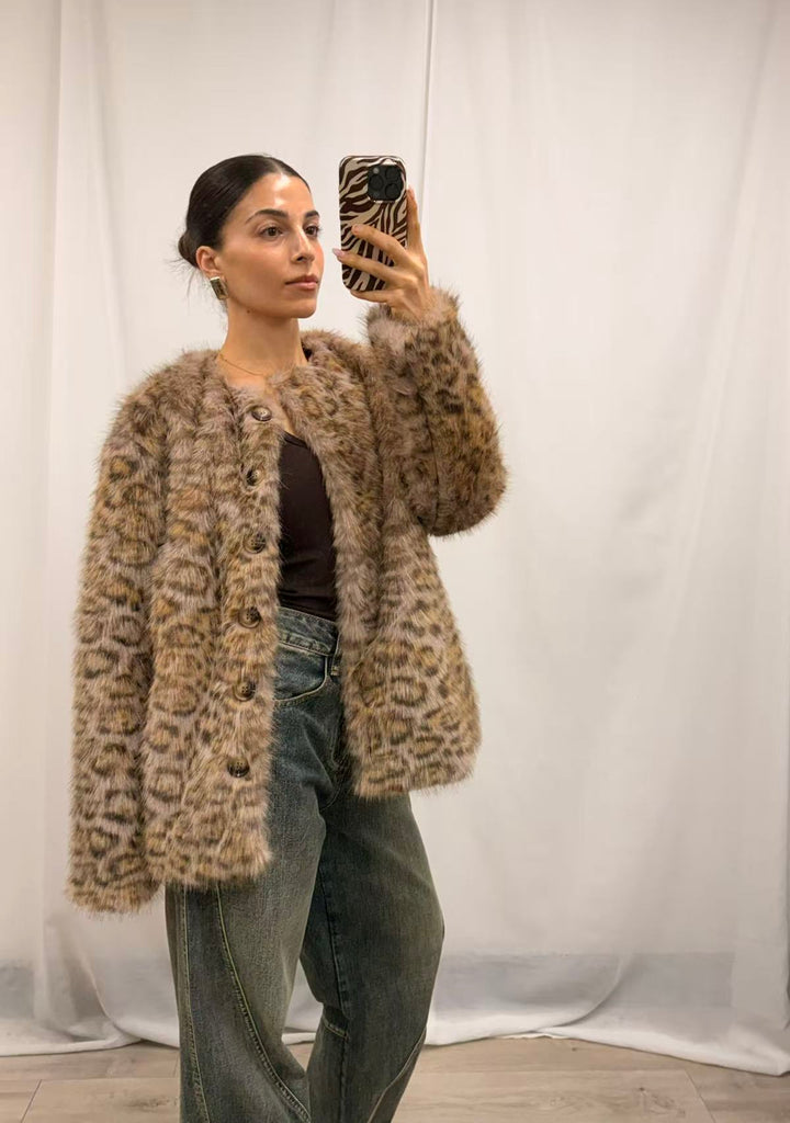Faux Fur Leopard Print Jacket - Leopard