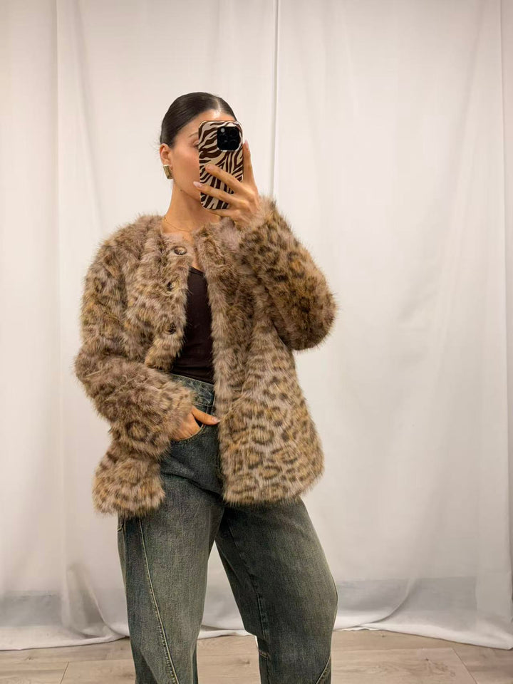 Faux Fur Leopard Print Jacket - Leopard