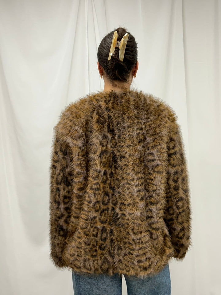 Faux Fur Leopard Print Jacket - Leopard