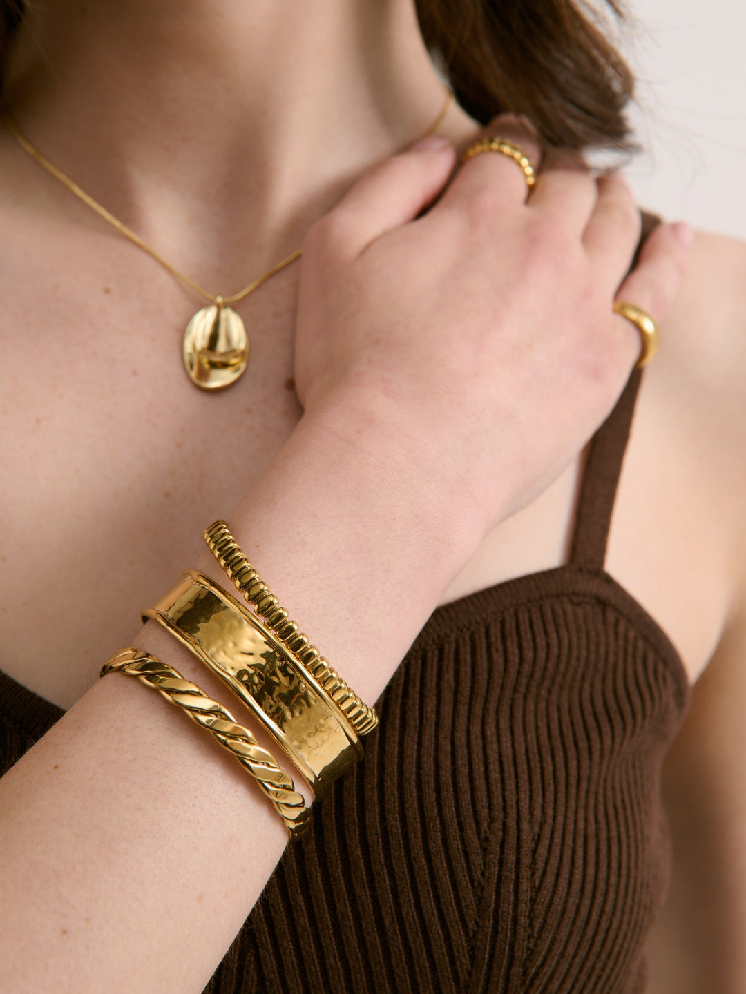 Pebble Cuff 18k Coated Gold Bangle