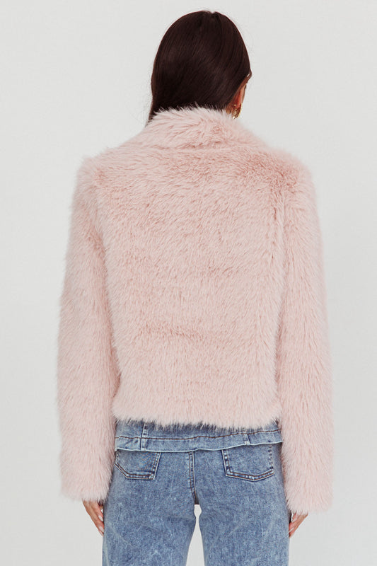 Cropped Faux Fur Jacket — Blush