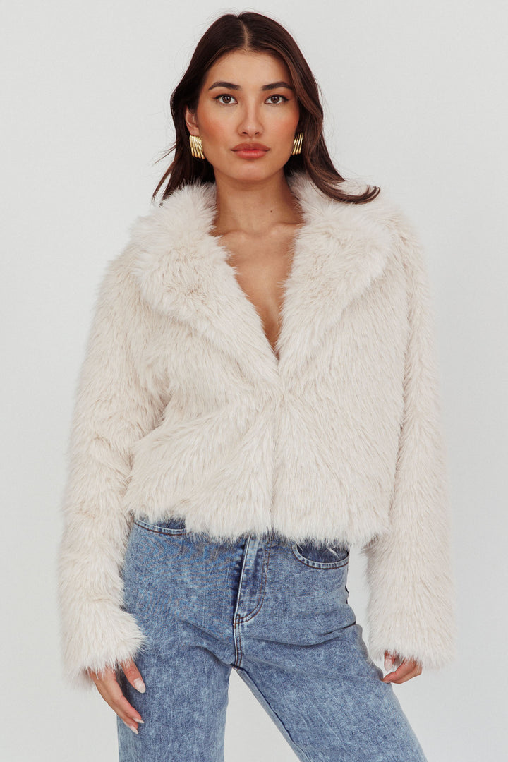 Cropped Faux Fur Jacket — Cream