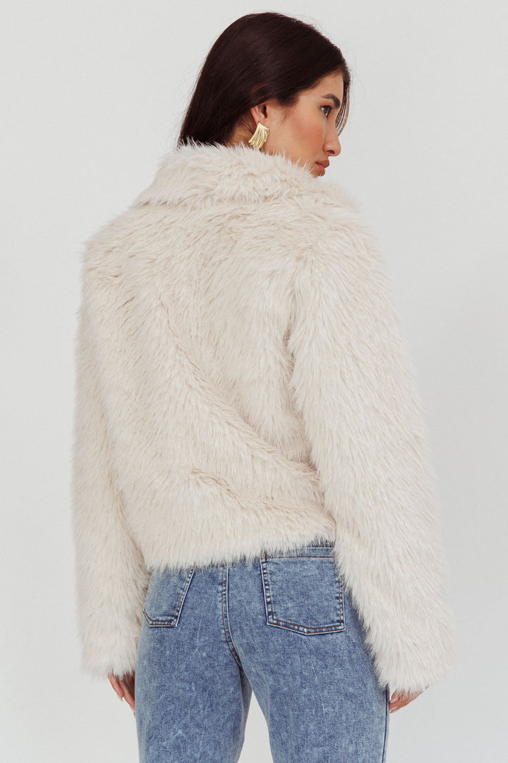 Cropped Faux Fur Jacket — Cream