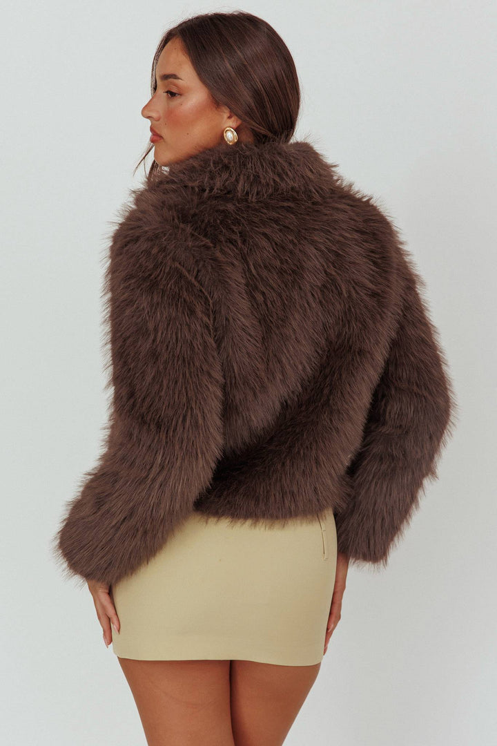 Cropped Faux Fur Jacket — Brown
