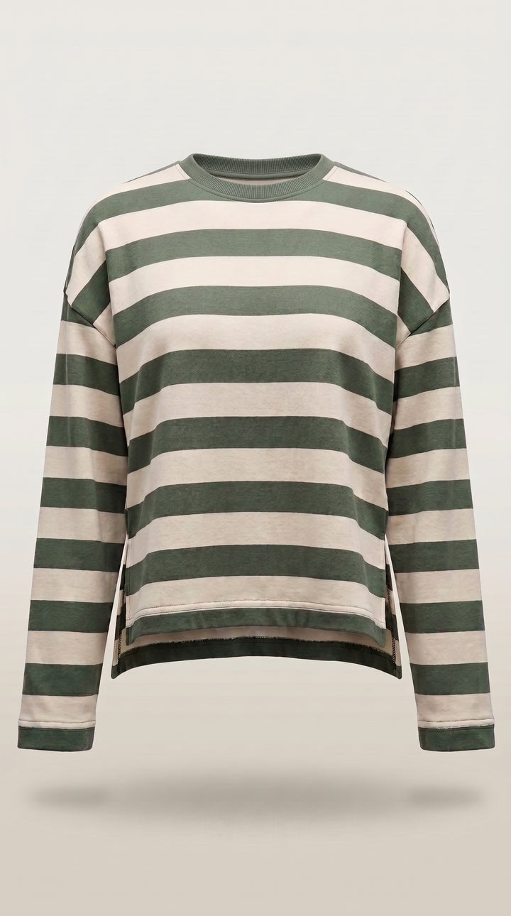 Striped Long-Sleeve Ribbed Pullover