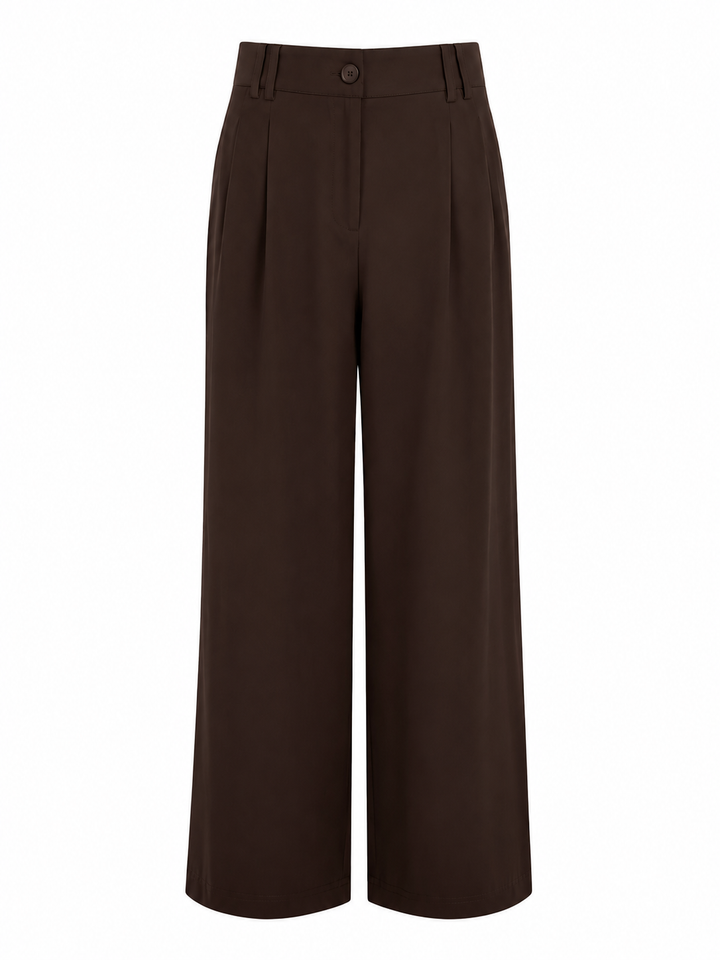 Soft Pleated Wide-Leg Pants - Chocolate