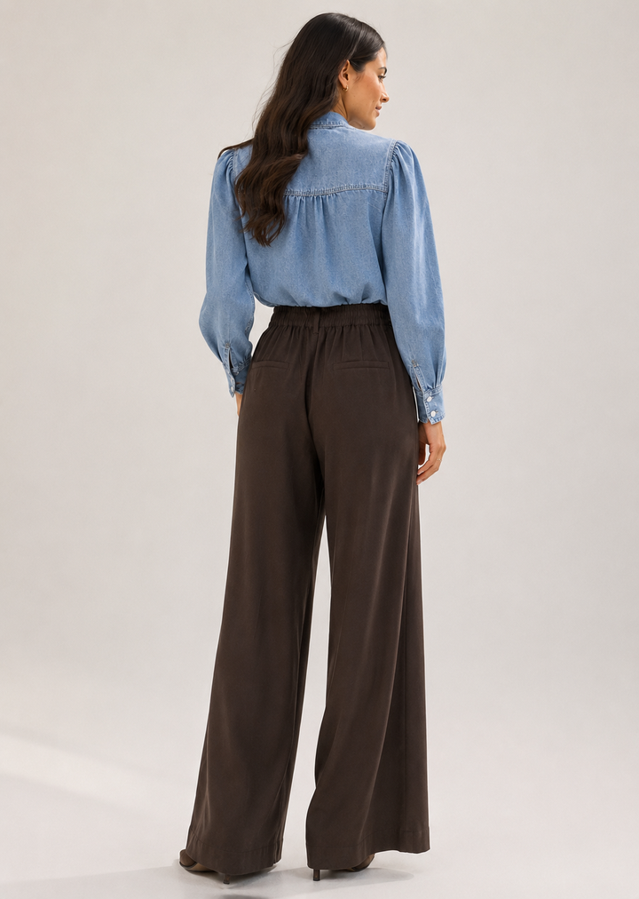 Soft Pleated Wide-Leg Pants - Chocolate