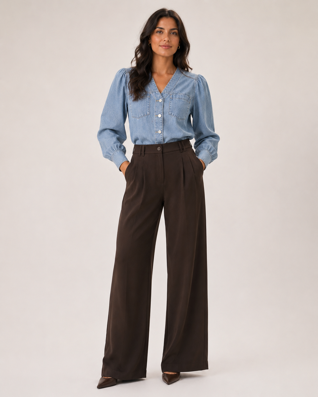 Soft Pleated Wide-Leg Pants - Chocolate