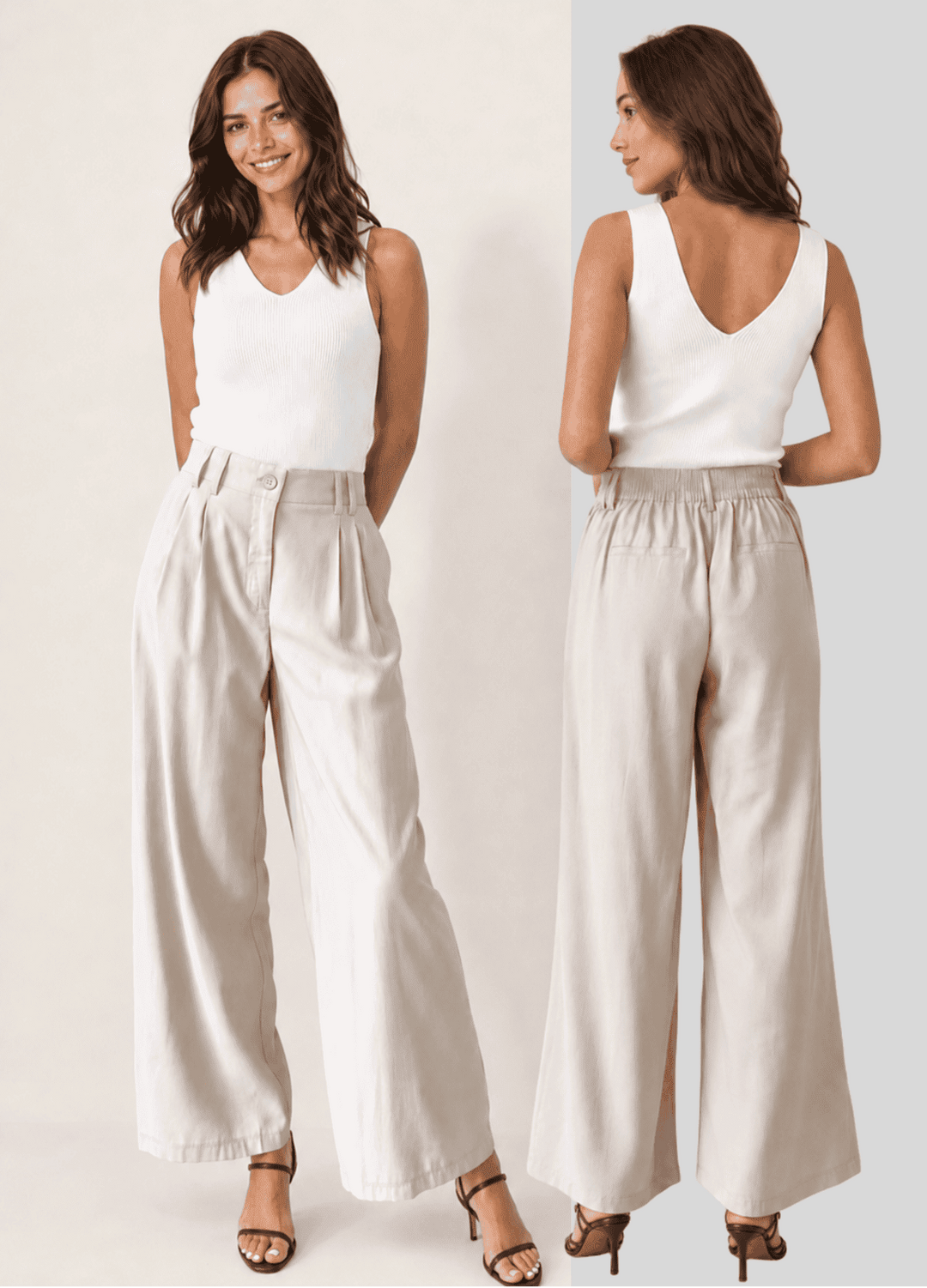 Soft Pleated Wide-Leg Pants - Stone