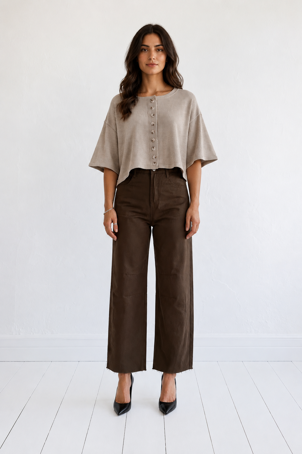Wide-Leg Cropped Pants — Chocolate