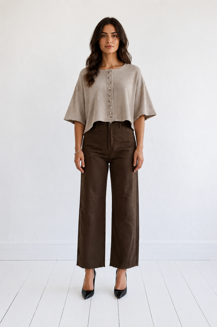 Wide-Leg Cropped Pants — Chocolate