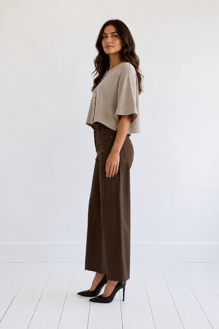 Wide-Leg Cropped Pants — Chocolate