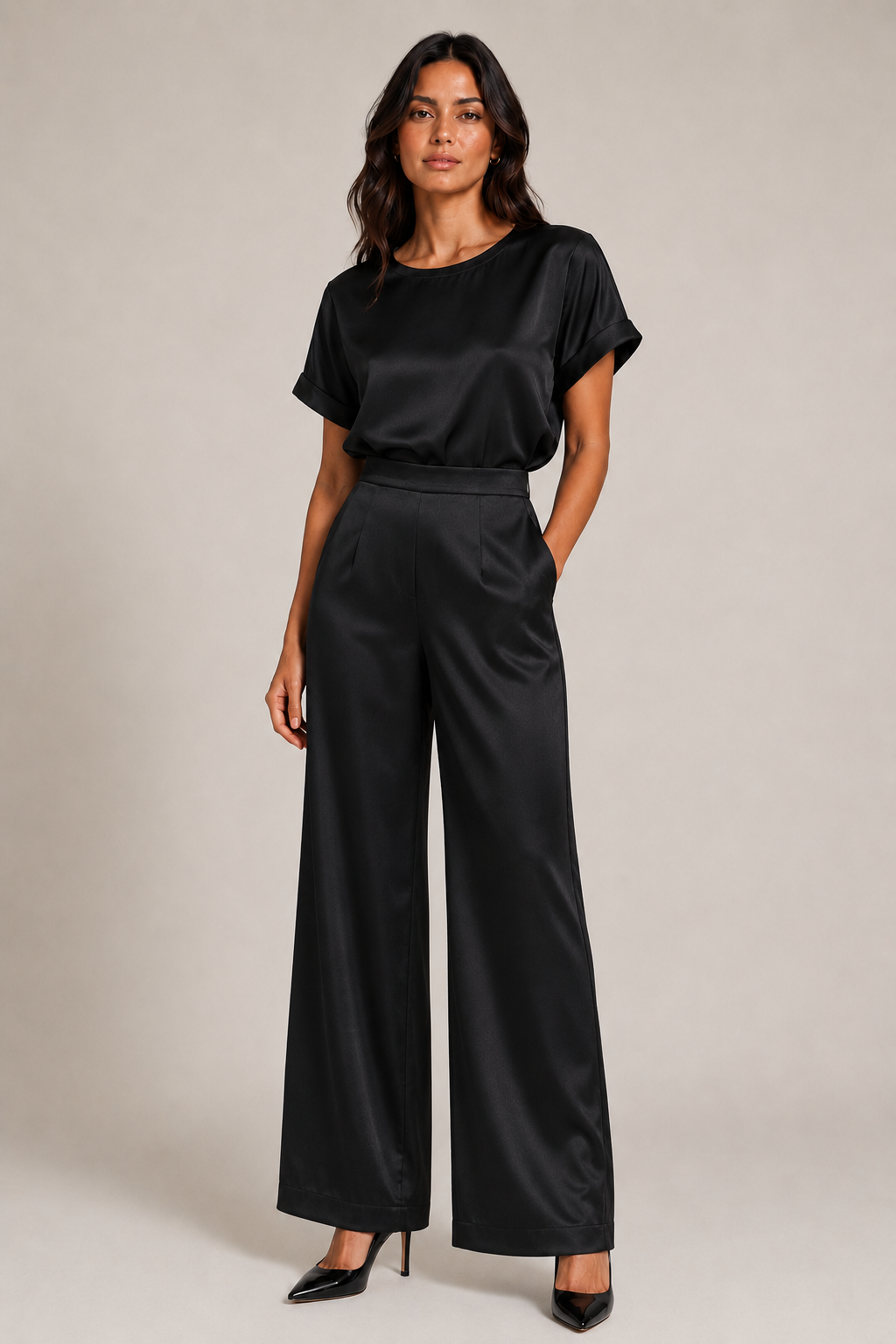 Satin Crew Tee - Black