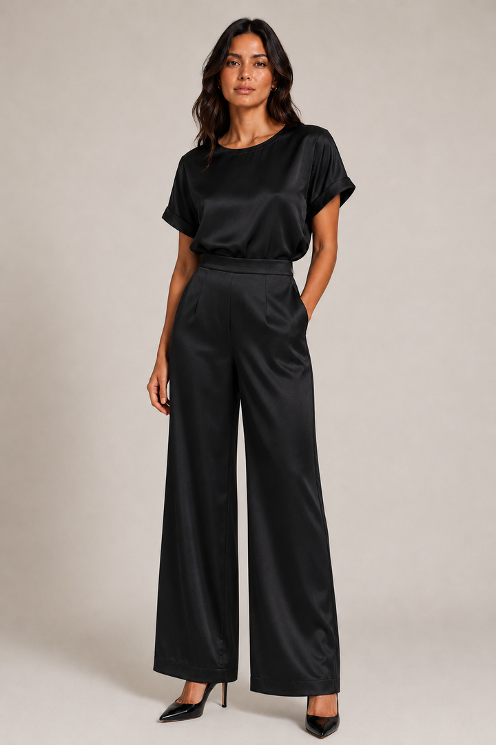 Satin Crew Tee - Black