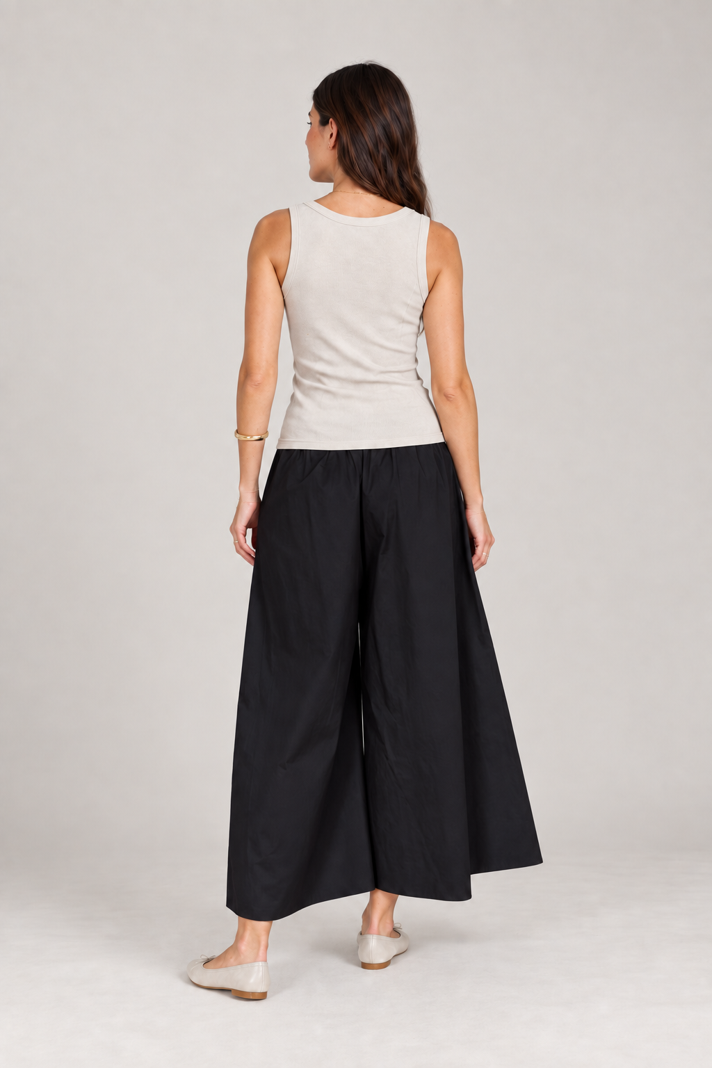 Cot Waist Gather Detail Culottes - BK