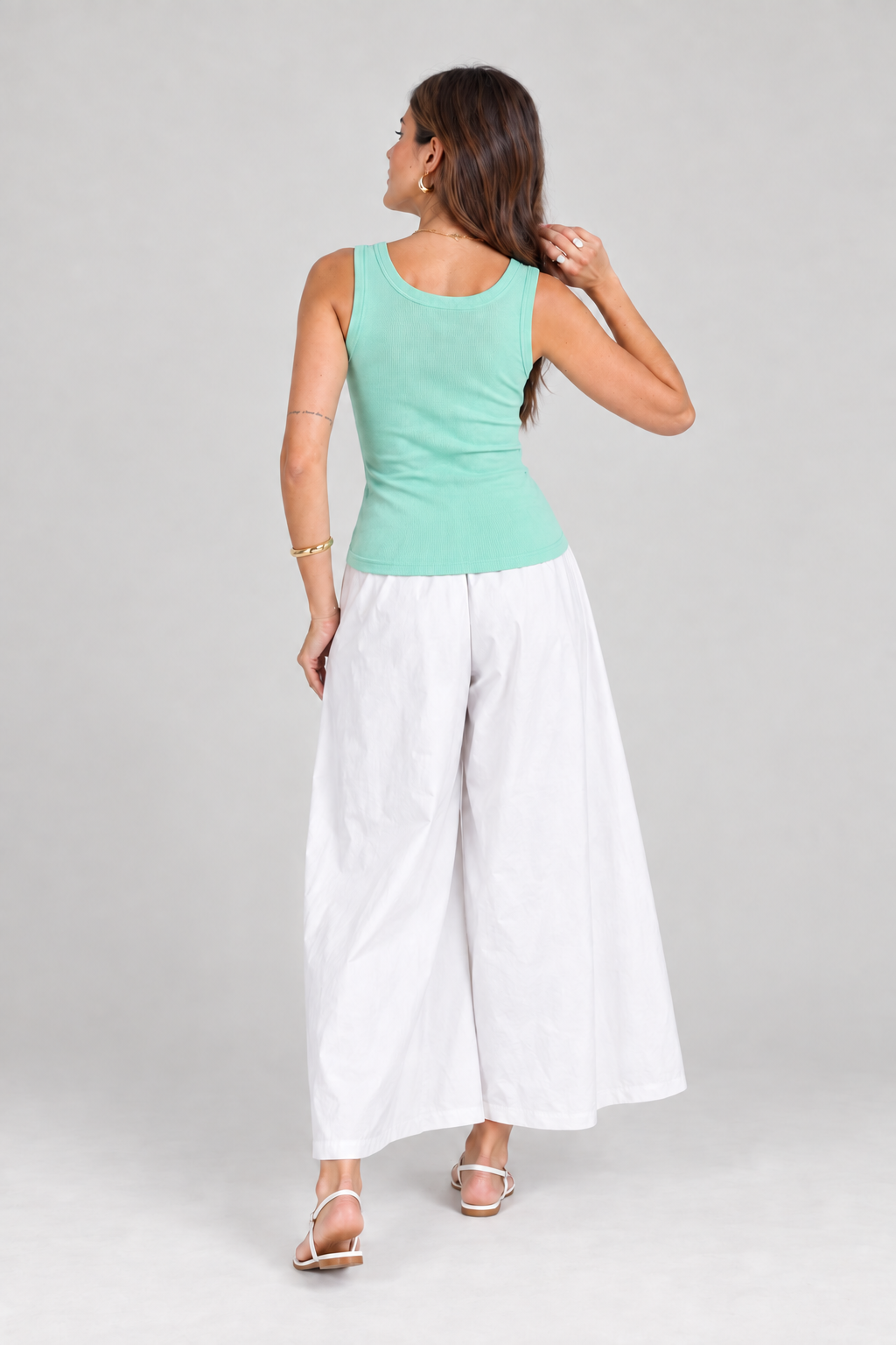 Cot Waist Gather Detail Culottes - WH