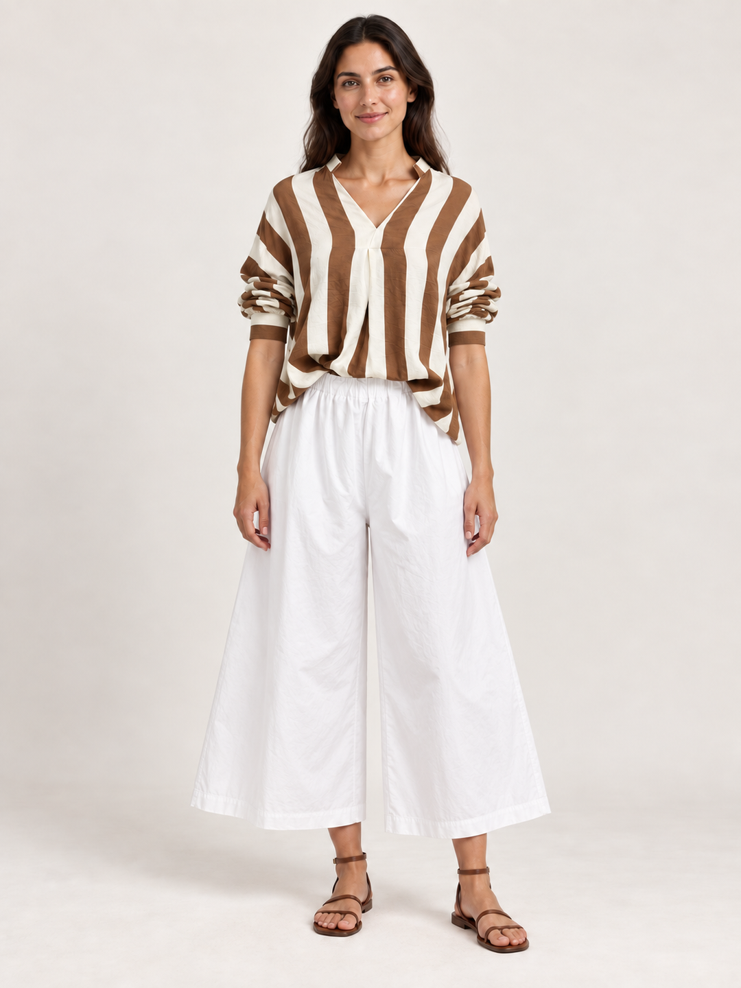 Cot Waist Gather Detail Culottes - WH