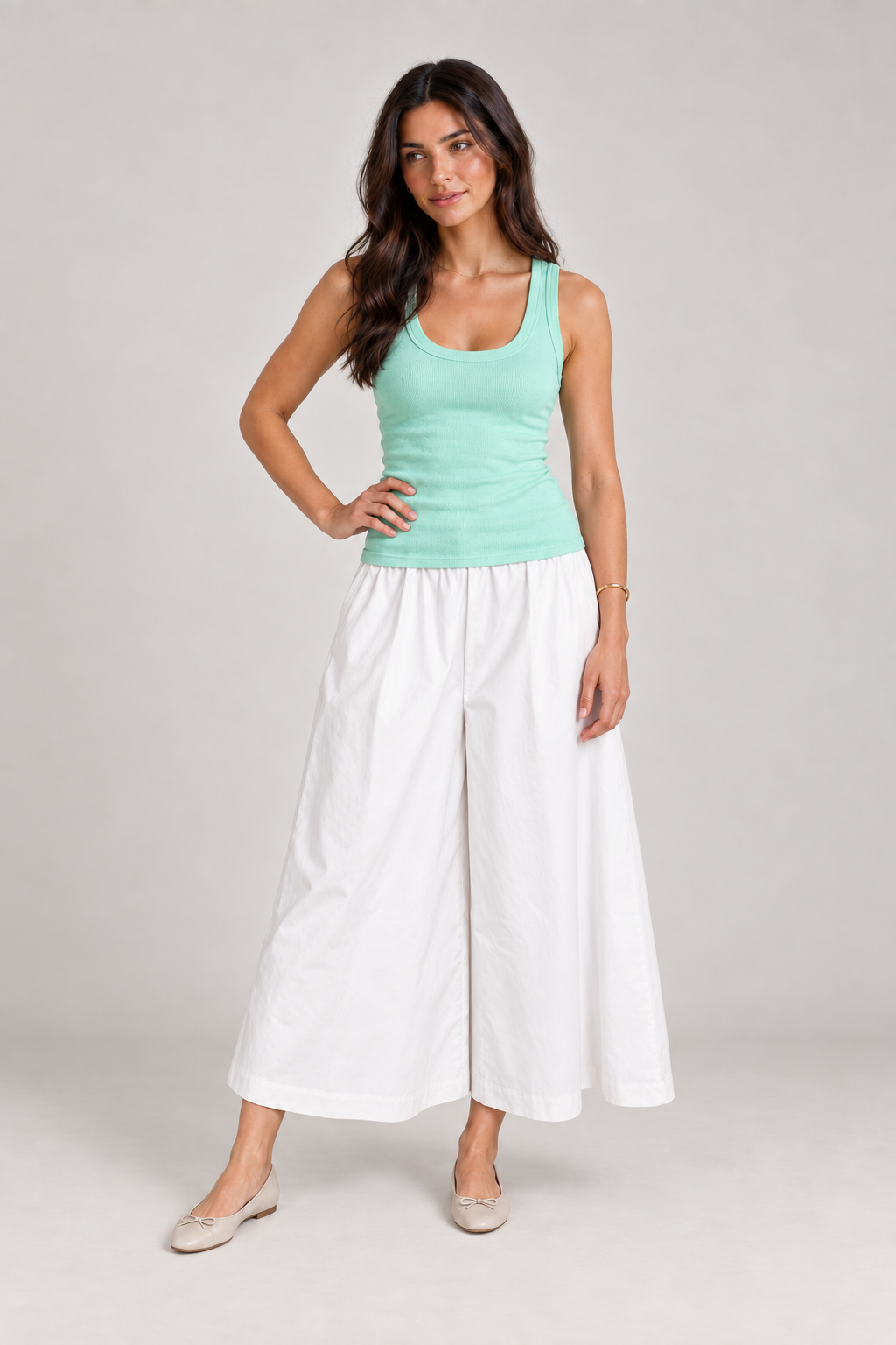 Cot Waist Gather Detail Culottes - WH