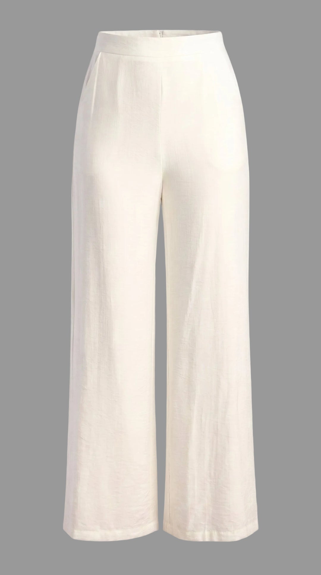 Textured Pants With Elastic Back Waist - White